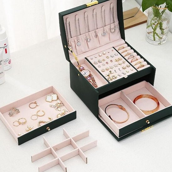 Boite à bijoux vert avec tiroir rangement multiple