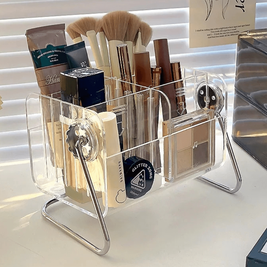 boite maquillage vintage transparent avec support métal