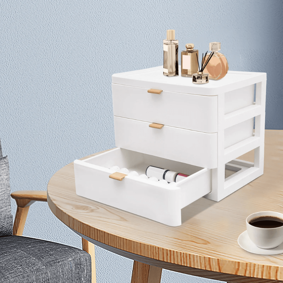 boite pour rangement maquillage sur table de bois