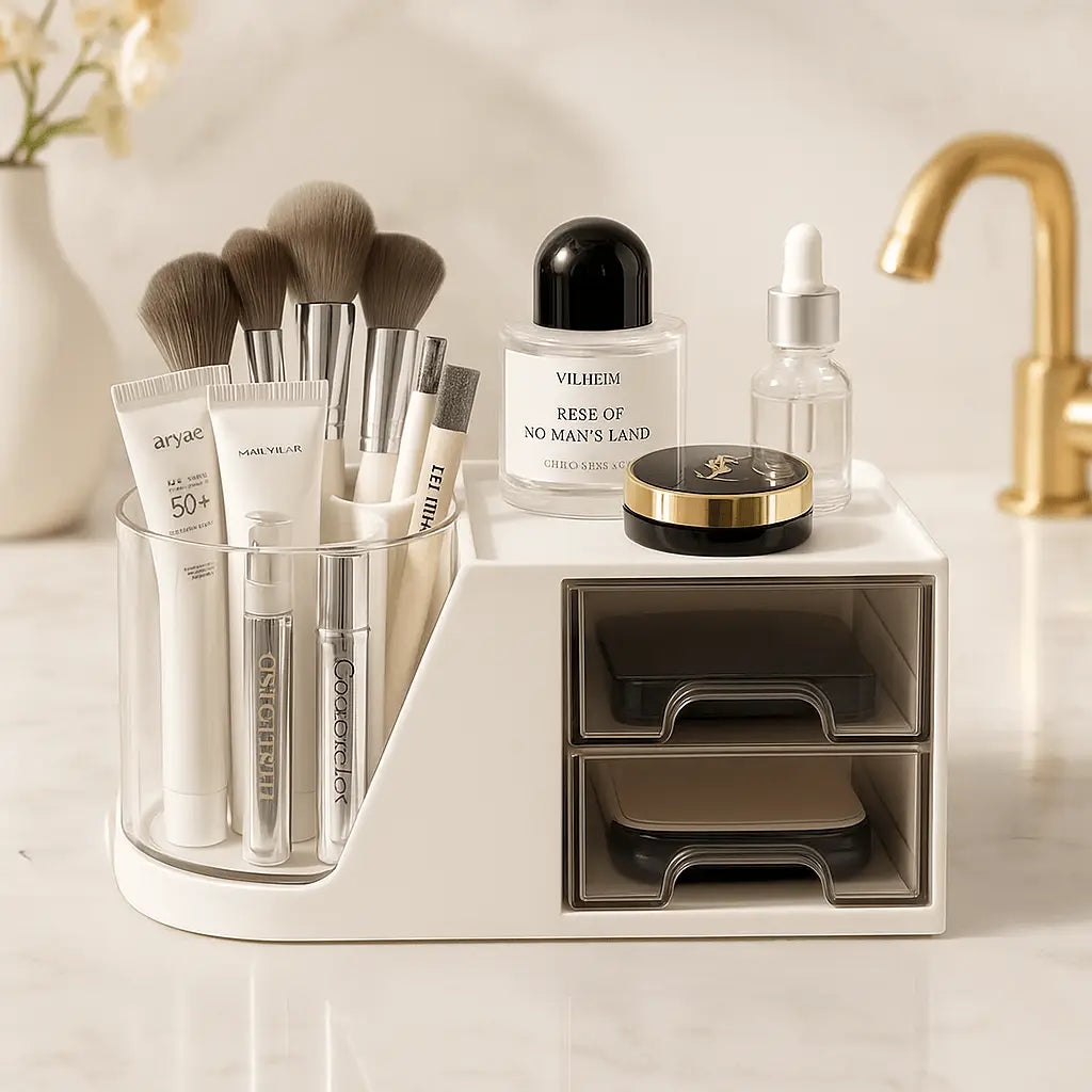 boite rangement maquillage tiroir et pot pinceaux