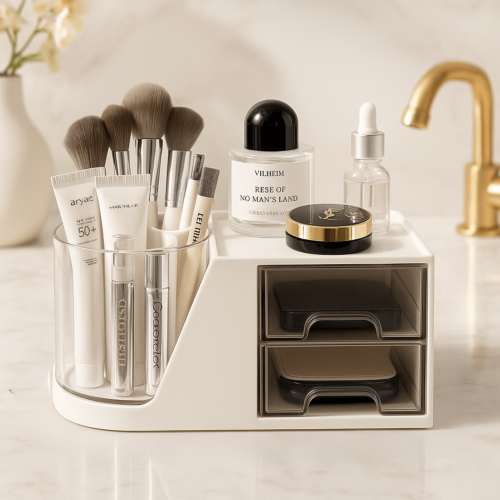 boite rangement maquillage tiroir et pot pinceaux