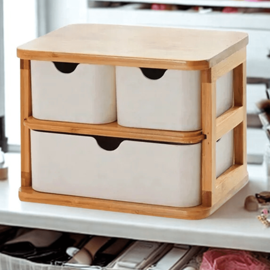 Boite rangement en bois avec tiroirs