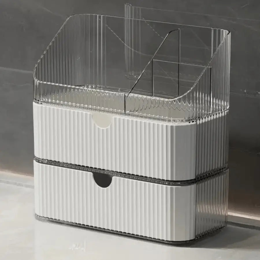 Boite rangement maquillage double tiroir blanc