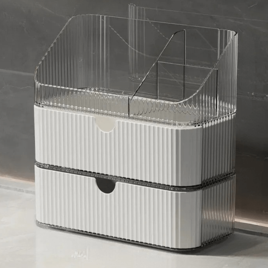 Boite rangement maquillage double tiroir blanc
