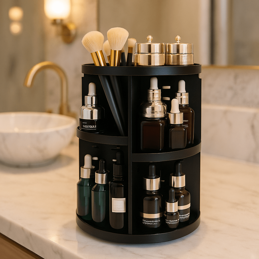 Organisateur de maquillage noir plastique étagère de rangement