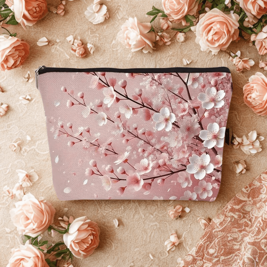 Pochette maquillage motif floral rose