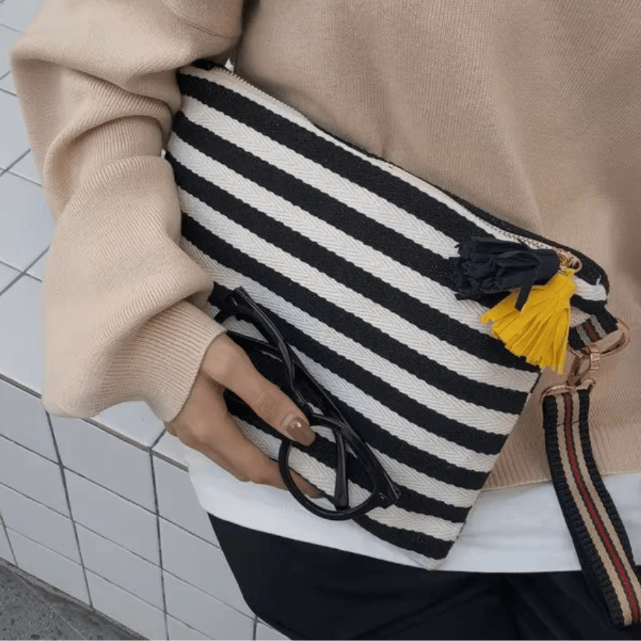 pochette maquillage rayure noir