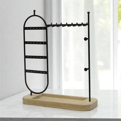 porte bijoux plateau bois avec support métal noir