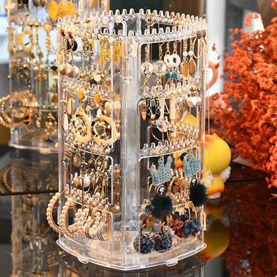 porte bijoux plastique rotatif transparent