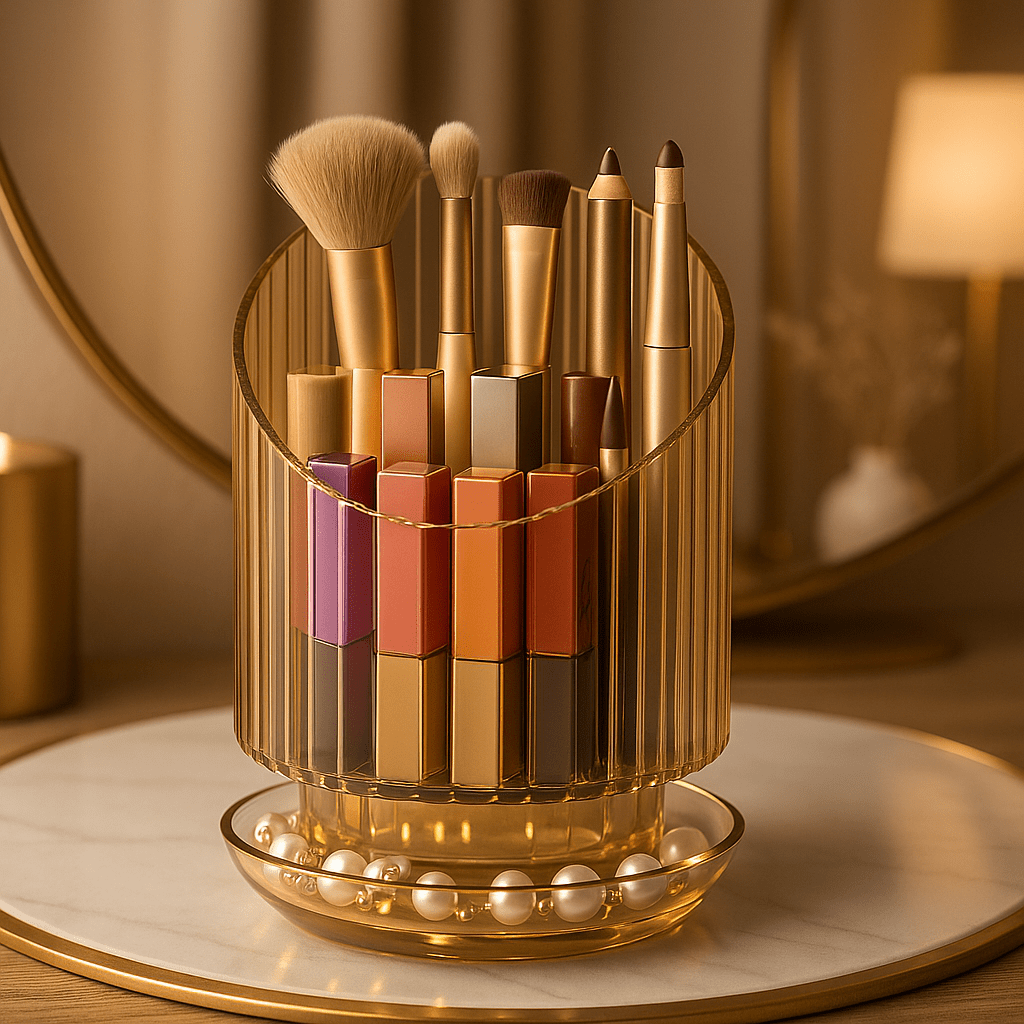 pot pour pinceaux maquillage jaune plastique rotati