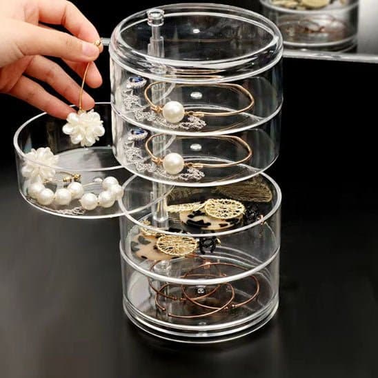 Rangement bijoux plastique rond transparent