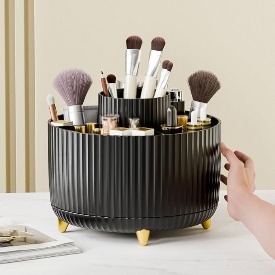 rangement maquillage rotatf noir en plastique rond