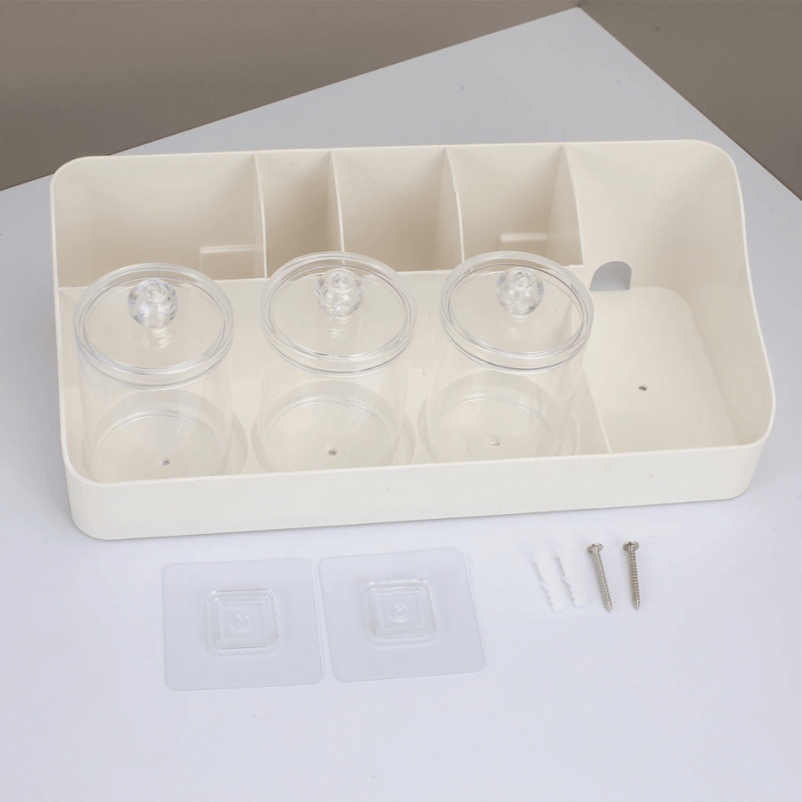rangement maquillage salle de bain beige en plastique