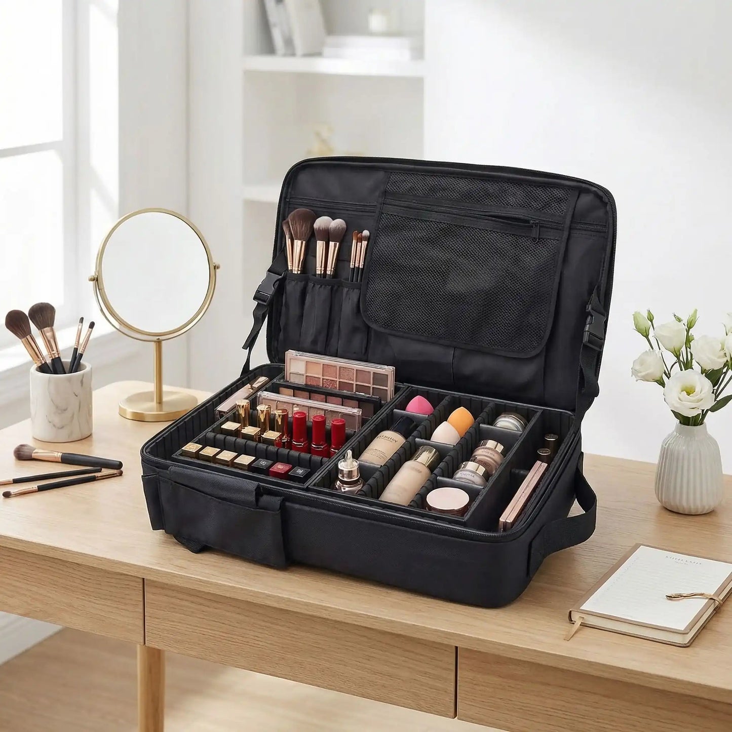sac de maquillage avec produits cosmétique