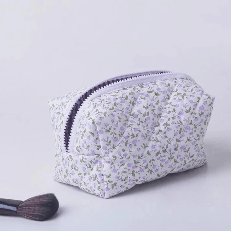 trousse à maquilage vintage violette fleurie