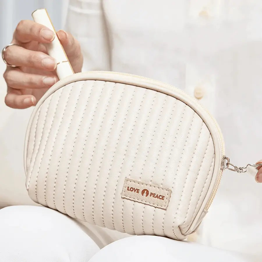 Trousse de maquillage blanc rayure en simili cuir