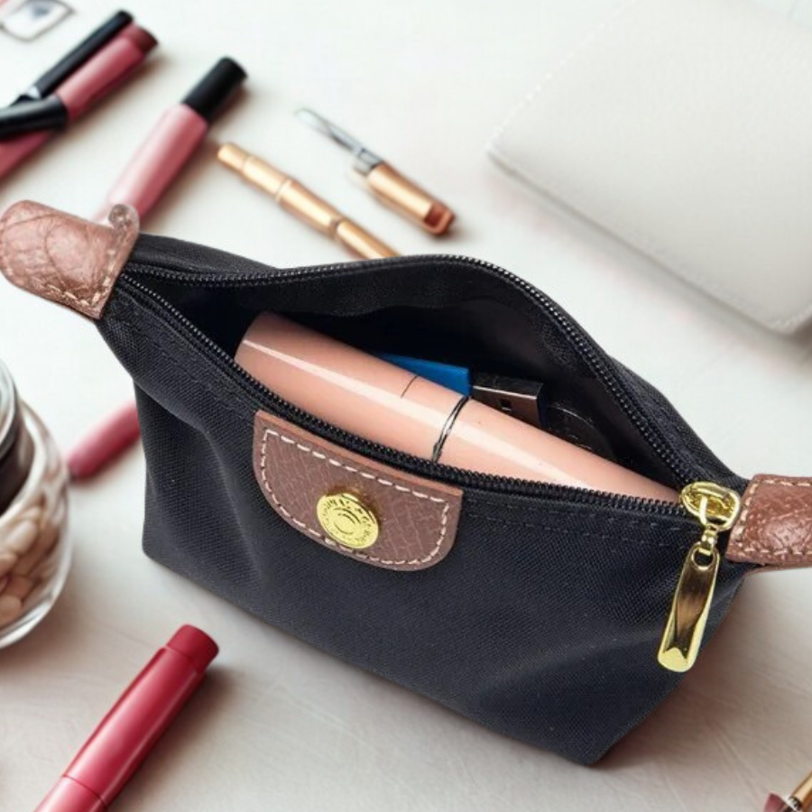 trousse de maquillage mini noir avec cuir