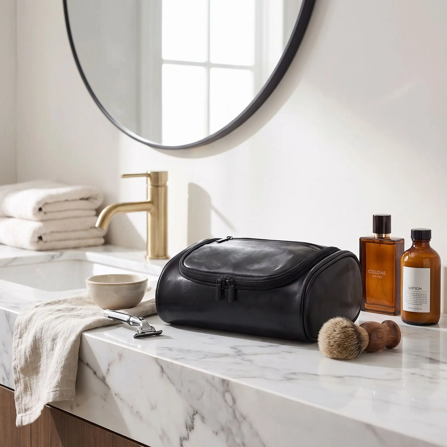 trousse de toilette cuir pu noir