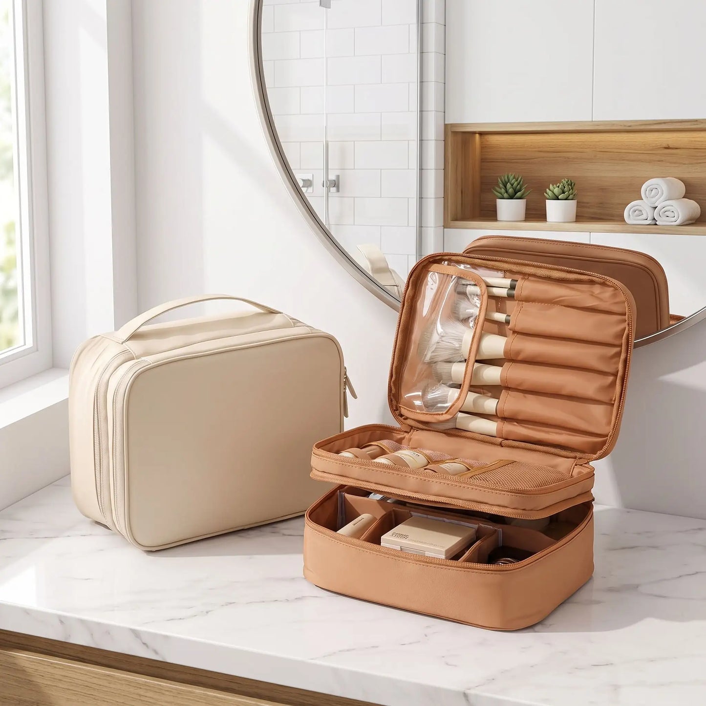 trousse de toilette de voyage marron