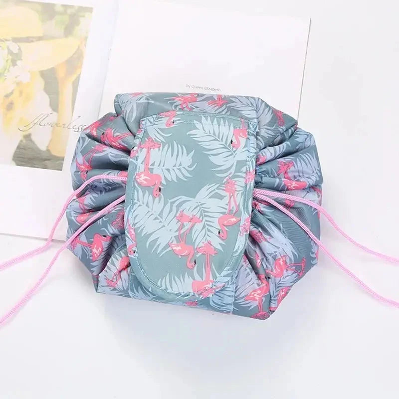 Trousse de Toilette femme grand format flamant bleue cordon serrage