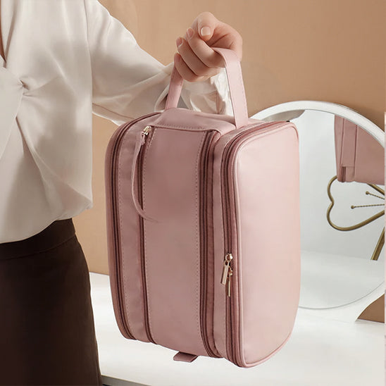 trousse de toilette femme en cuir rose