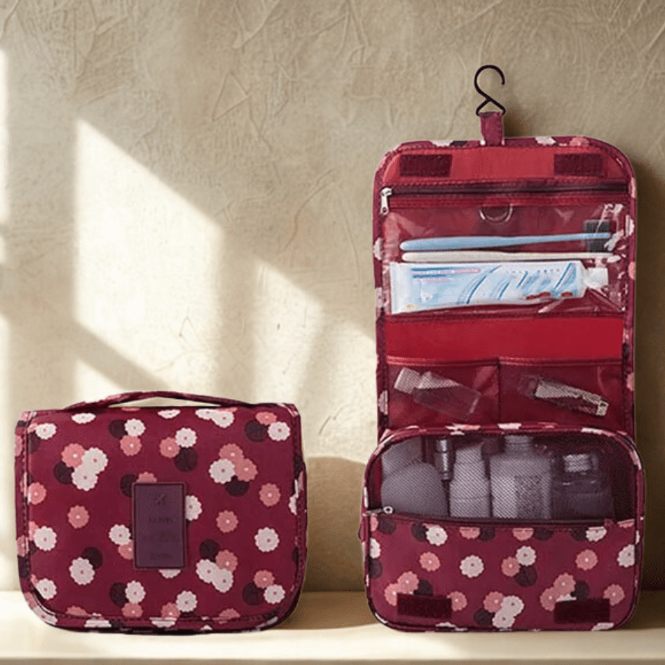 Trousse de Toilette femme bourgogne fleuri voyage - La trousse Beauté