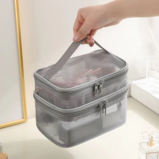 Trousse de toilette gris avec poignée dessus