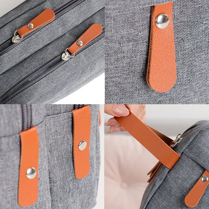 Trousse de toilette fermeture Ăclair double et poignĂ©e en cuir marron