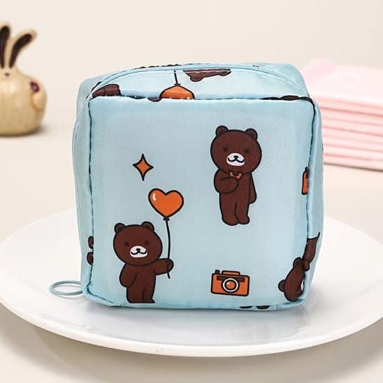 Trousse de toilette pour femme-bleu ourson Serviettes hygiéniques - La trousse Beauté