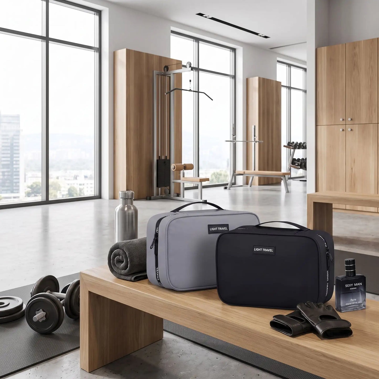 trousse de toilette voyage homme noir et gris
