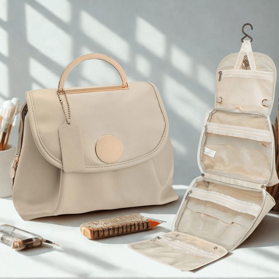 trousse de toilette voyage beige crème