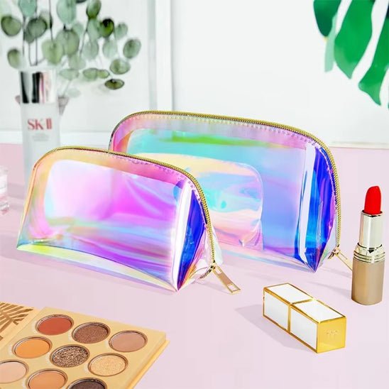 Trousse maquillage transparente deux formats de grandeur PVC holographique