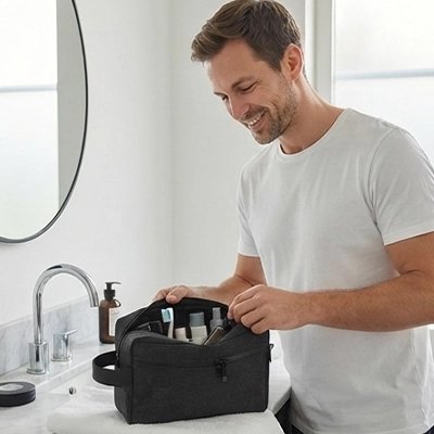 Trousse toilette homme range articles de toilette