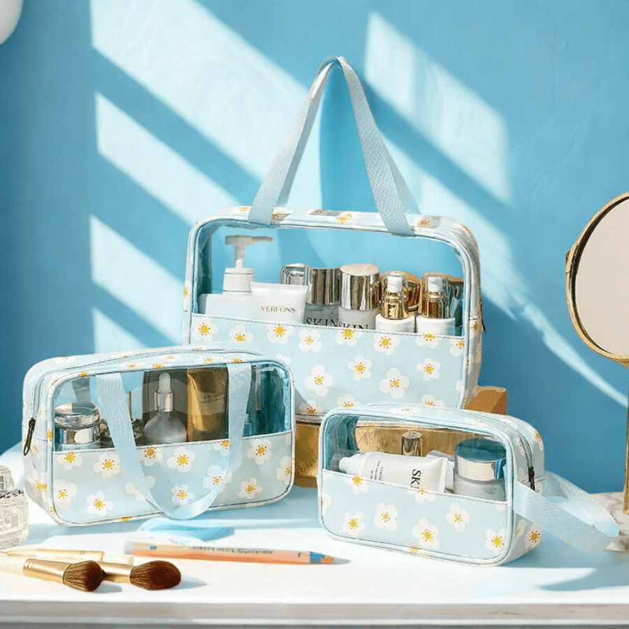 trousses de toilette voyage bleu motifs marguerittes