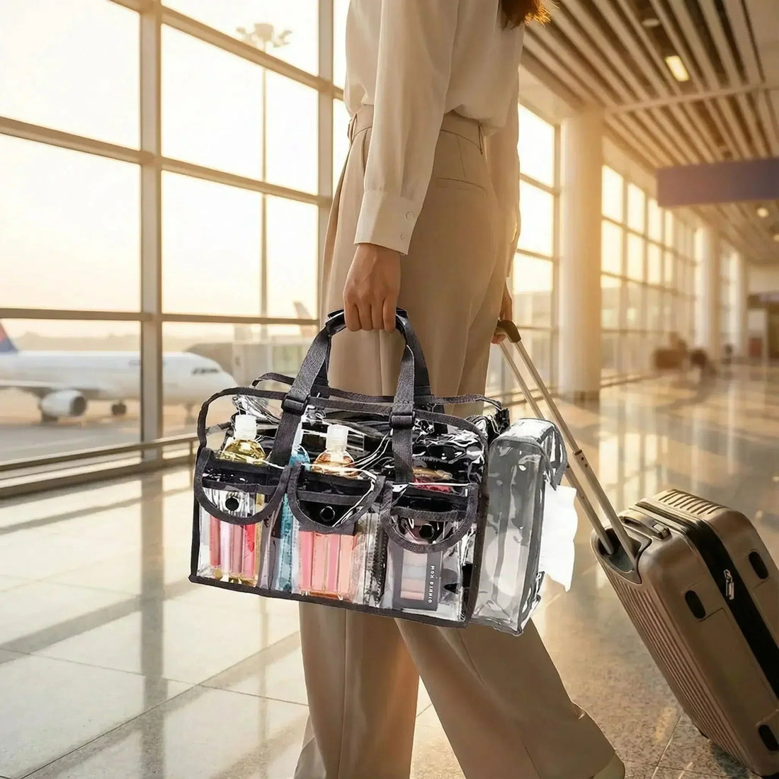 trousse de toilette avion transparente