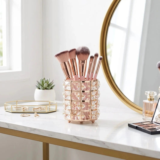 pot pinceaux maquillage doré à motif cristal
