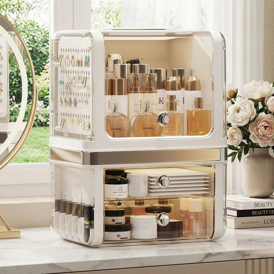 rangement maquillage avec couvercle protecteur