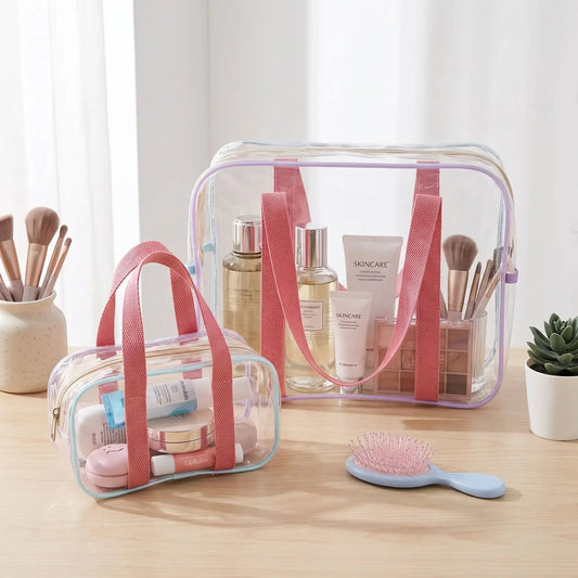 trousse de toilette transparente avec cosmétique