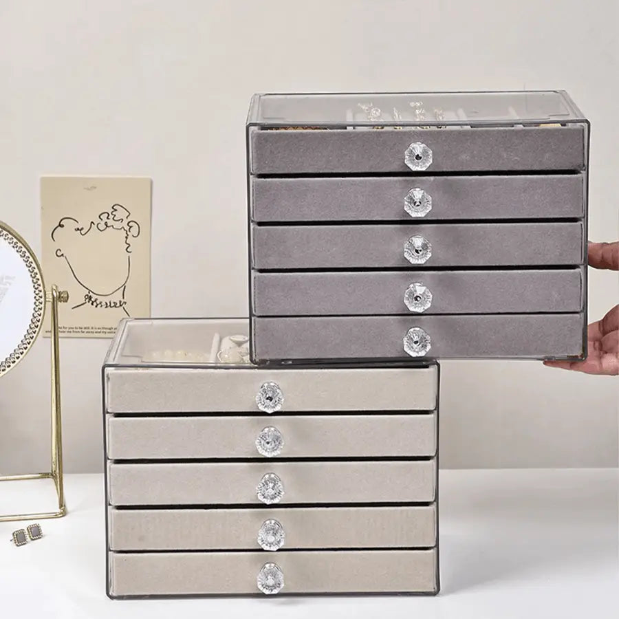 Boite à bijoux gris et beige boite transparent