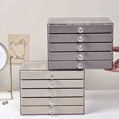 Boite à bijoux gris et beige boite transparent