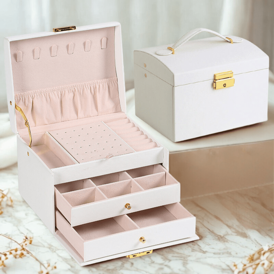 Boite à bijoux blanche avec serrure et deux tiroirs