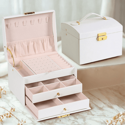 Boite à bijoux blanche avec serrure et deux tiroirs