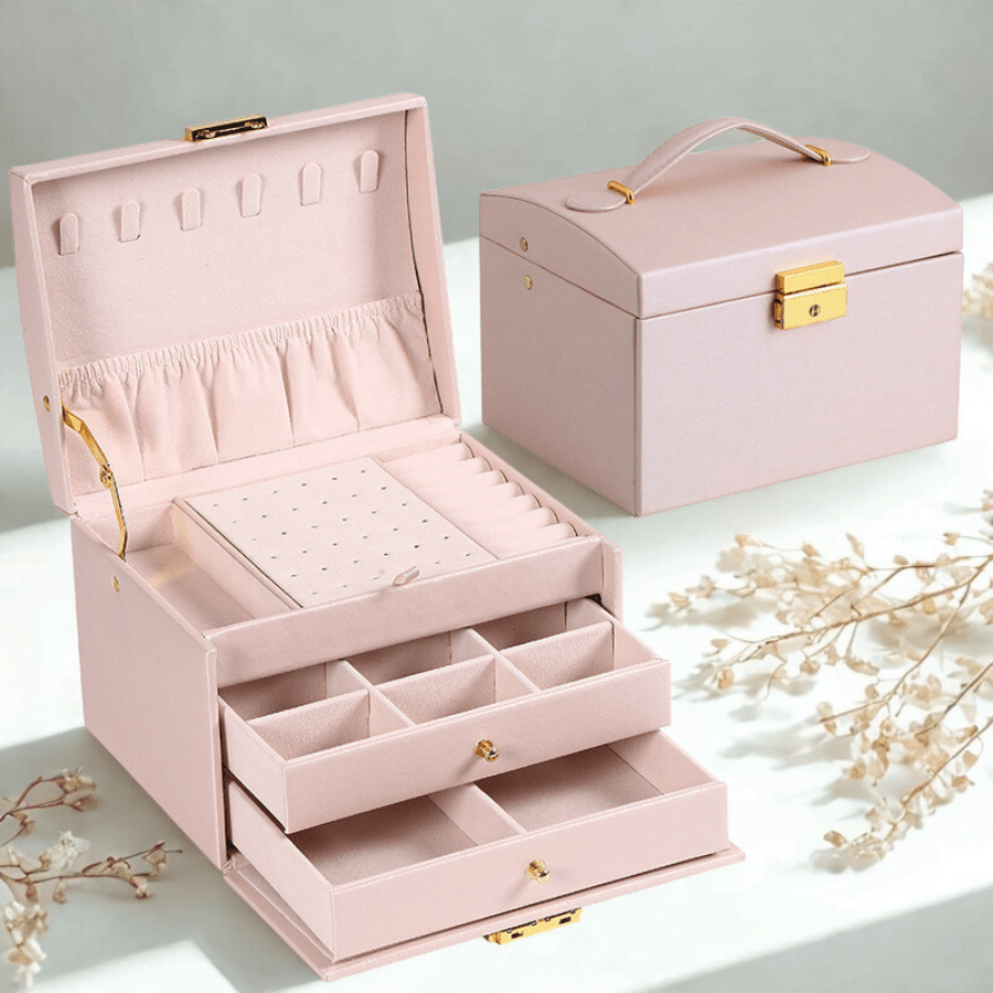 Boite à bijoux Beauté rose avec tiroir et serrure