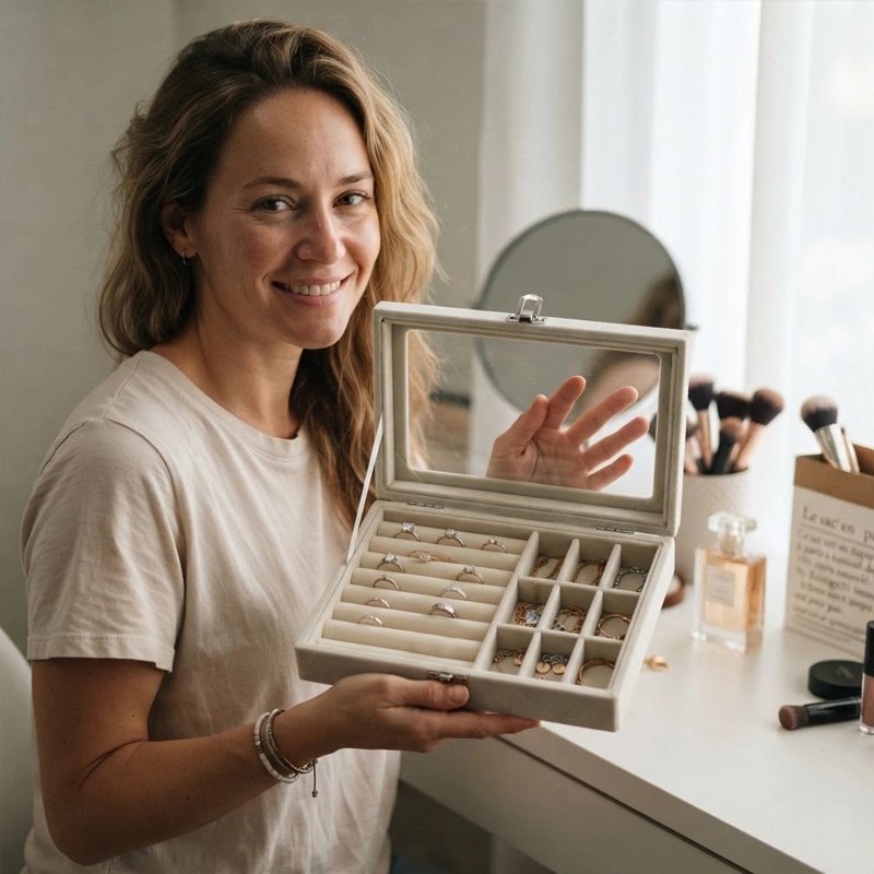 Boite à bijoux en velours blanc