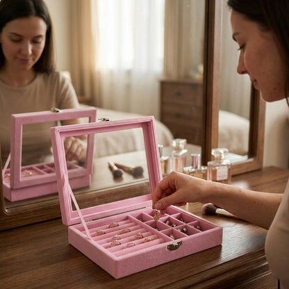 Boite à bijoux en velours rose