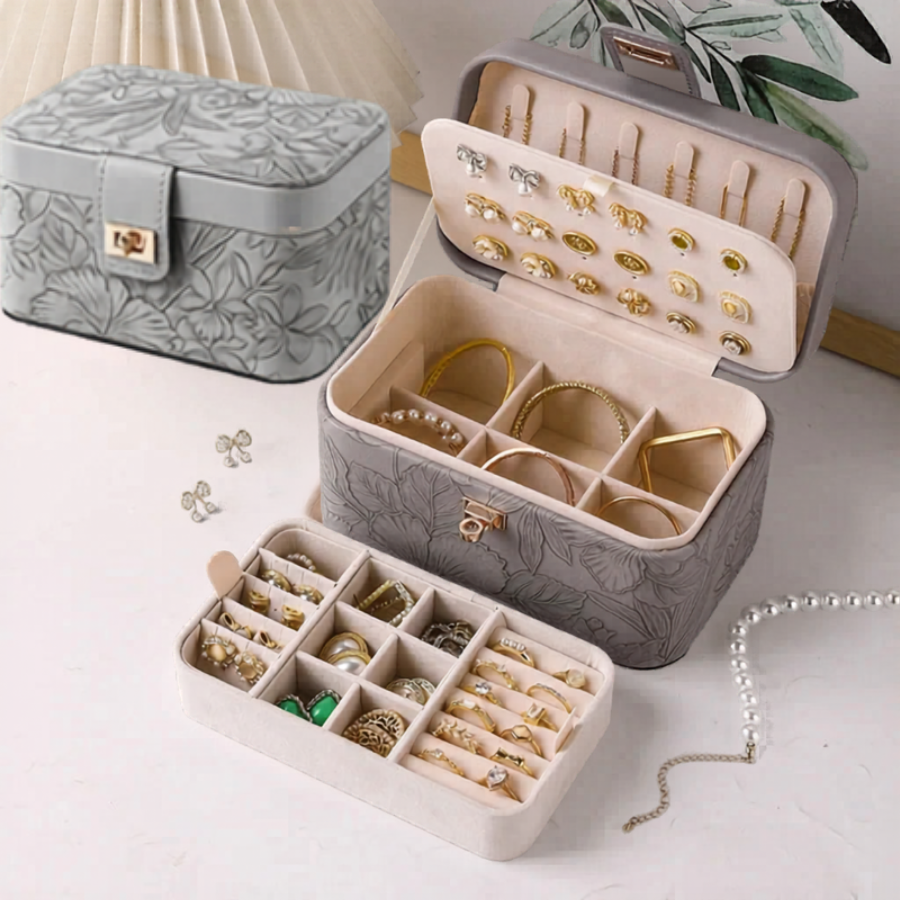boite à bijoux grise florale