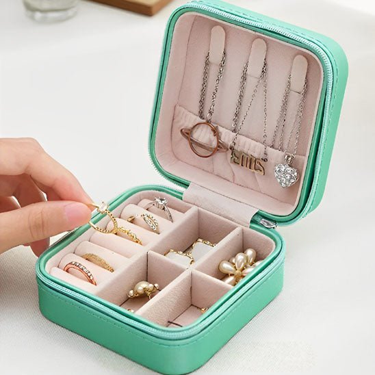 Boîte à bijoux vert mini portatif pour voyage