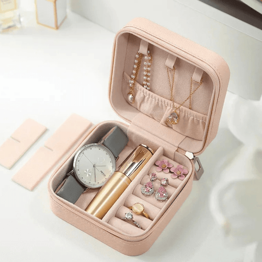 Boîte à bijoux mini pour voyage rose