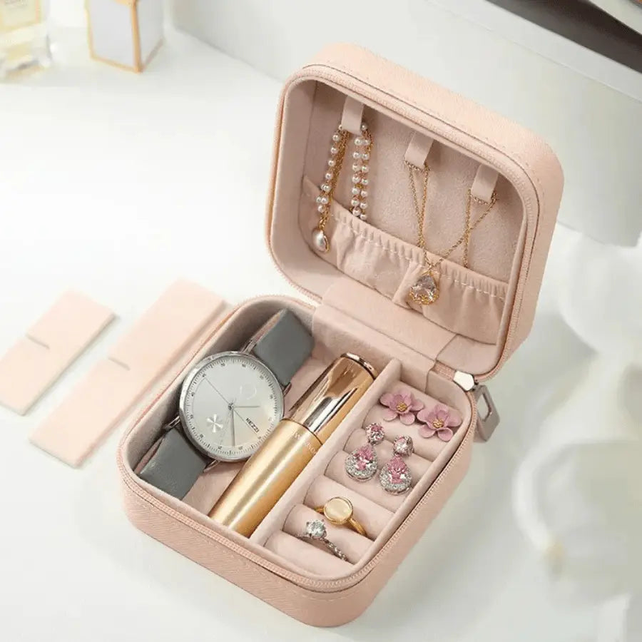 Boîte à bijoux mini pour voyage rose