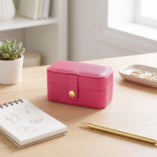 boîte à bijoux rose foncé mini format voyage